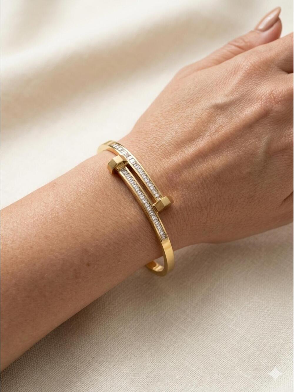 Elegant 18k Gold plated SS Nail Bracelet with CZ Detailing